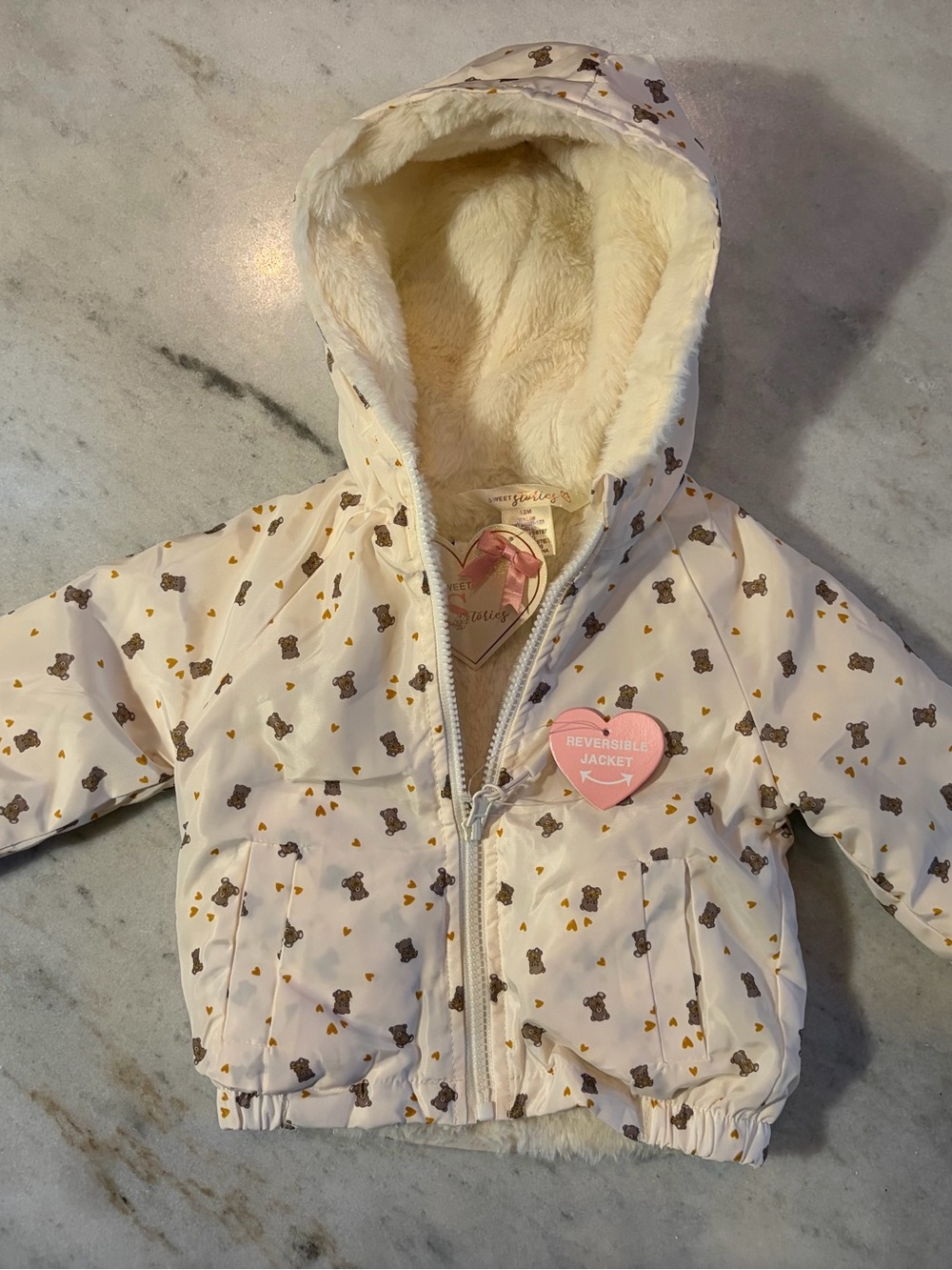 Reversible Cream Teddy Print Kids Jacket